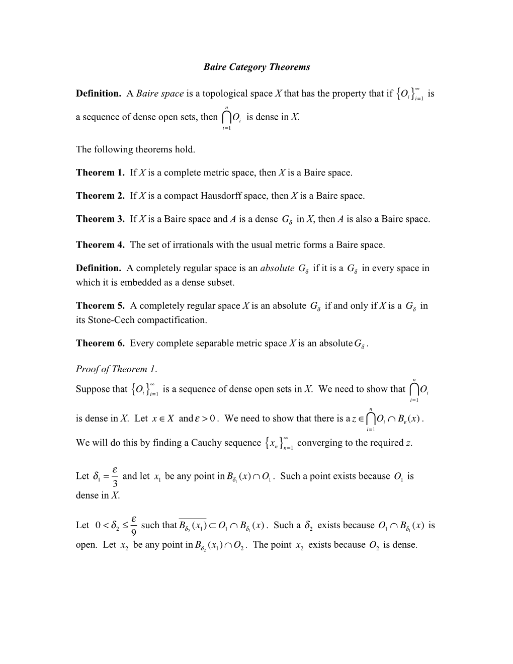 The Baire Category Theorem