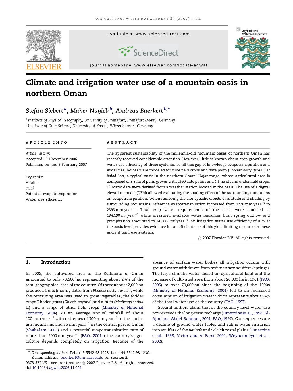Climate and Irrigation Water Use of a Mountain Oasis in Northern Oman