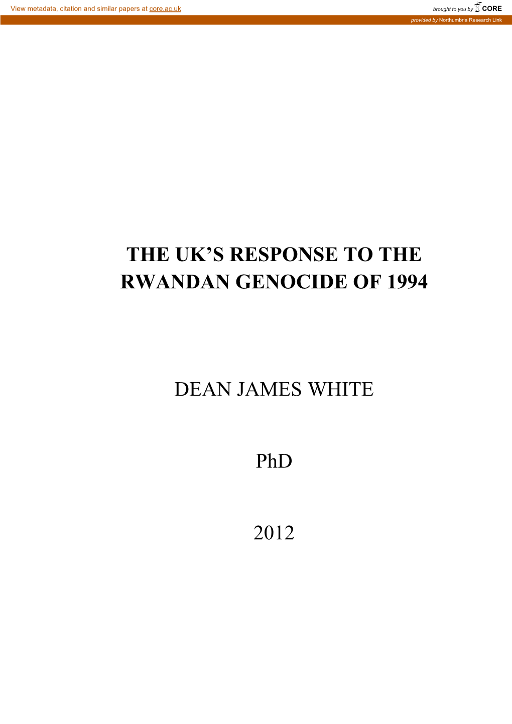 The Uk's Response to the Rwandan Genocide Of