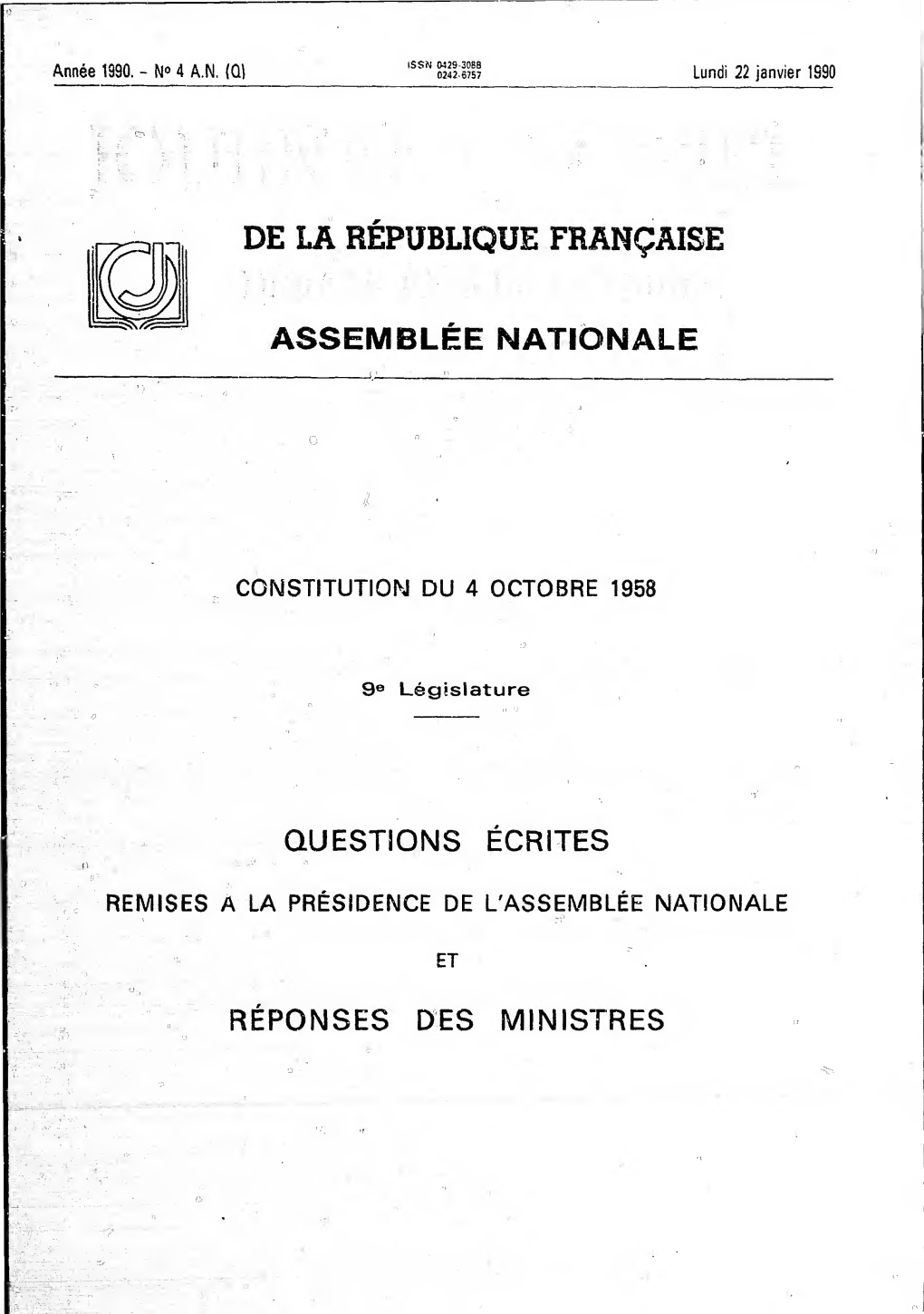 Journal Officiel Du Lundi 22 Janvier 1990