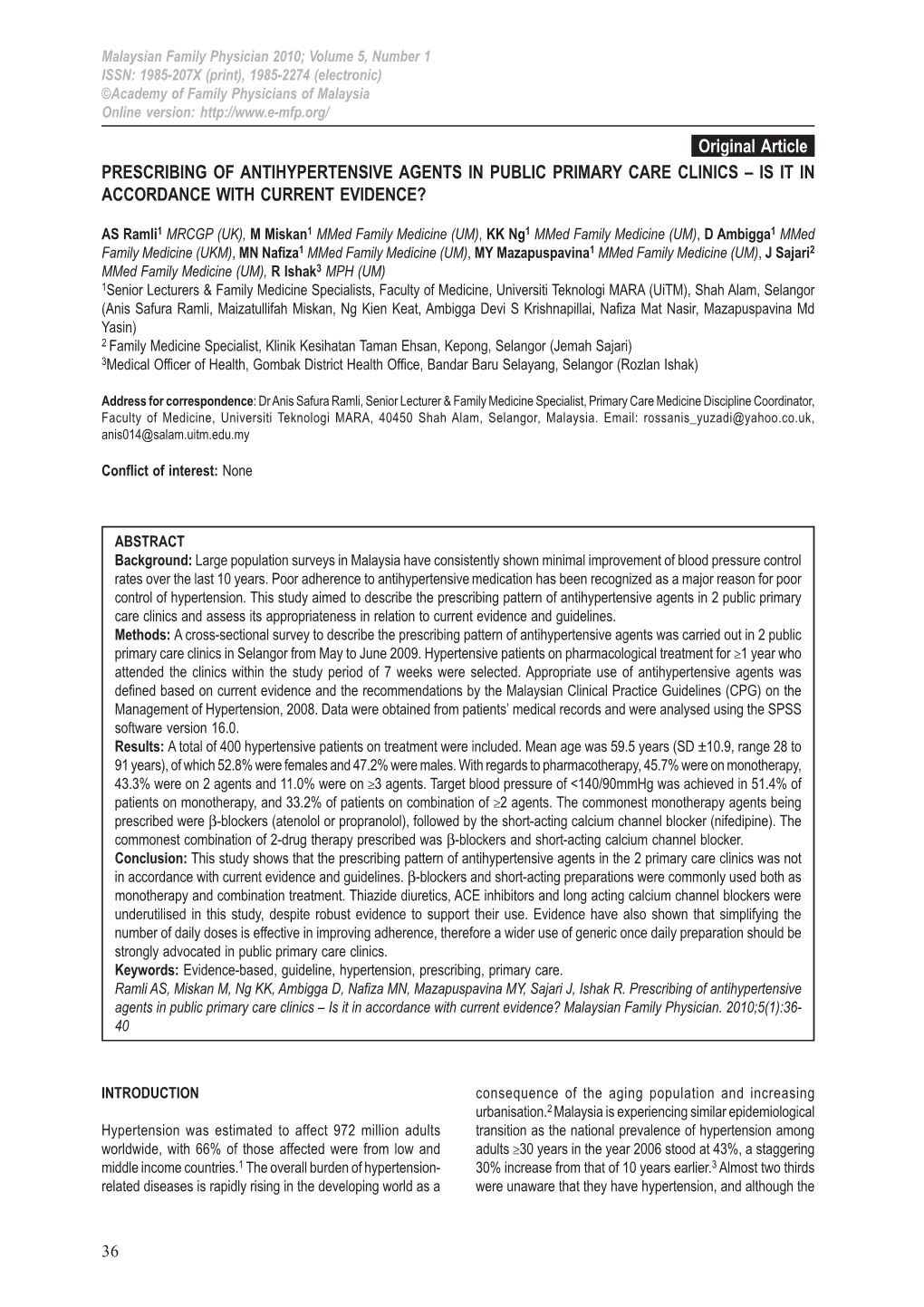 Prescribing of Antihypertensive Agents in Public Primary Care Clinics – Is It in Accordance with Current Evidence?