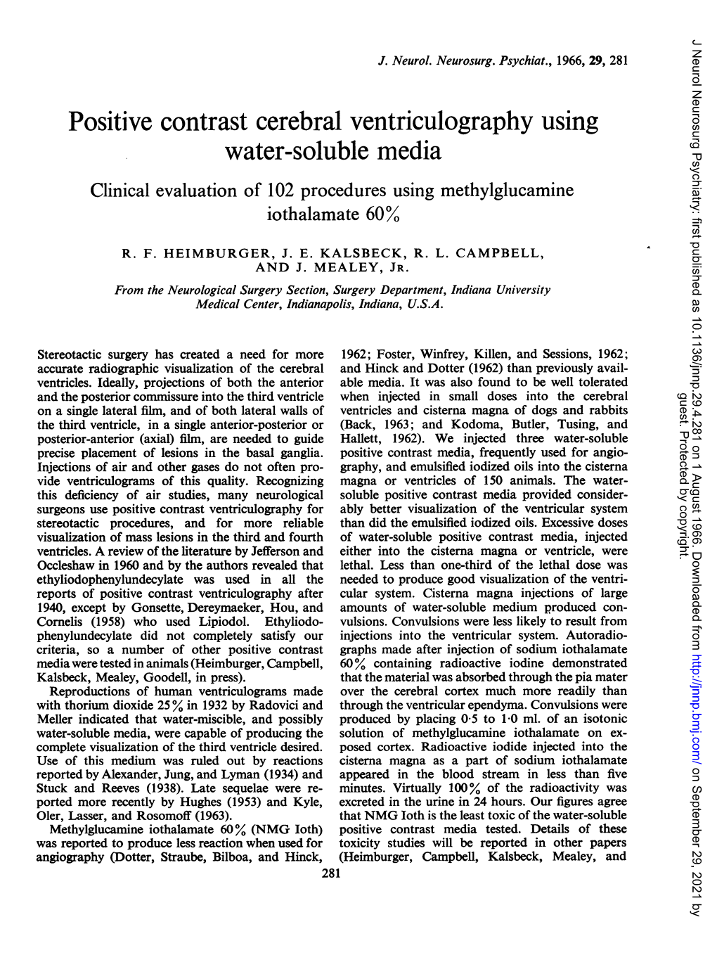 Positive Contrast Cerebral Ventriculography Using Water-Soluble Media Clinical Evaluation of 102 Procedures Using Methylglucamine Iothalamate 60%