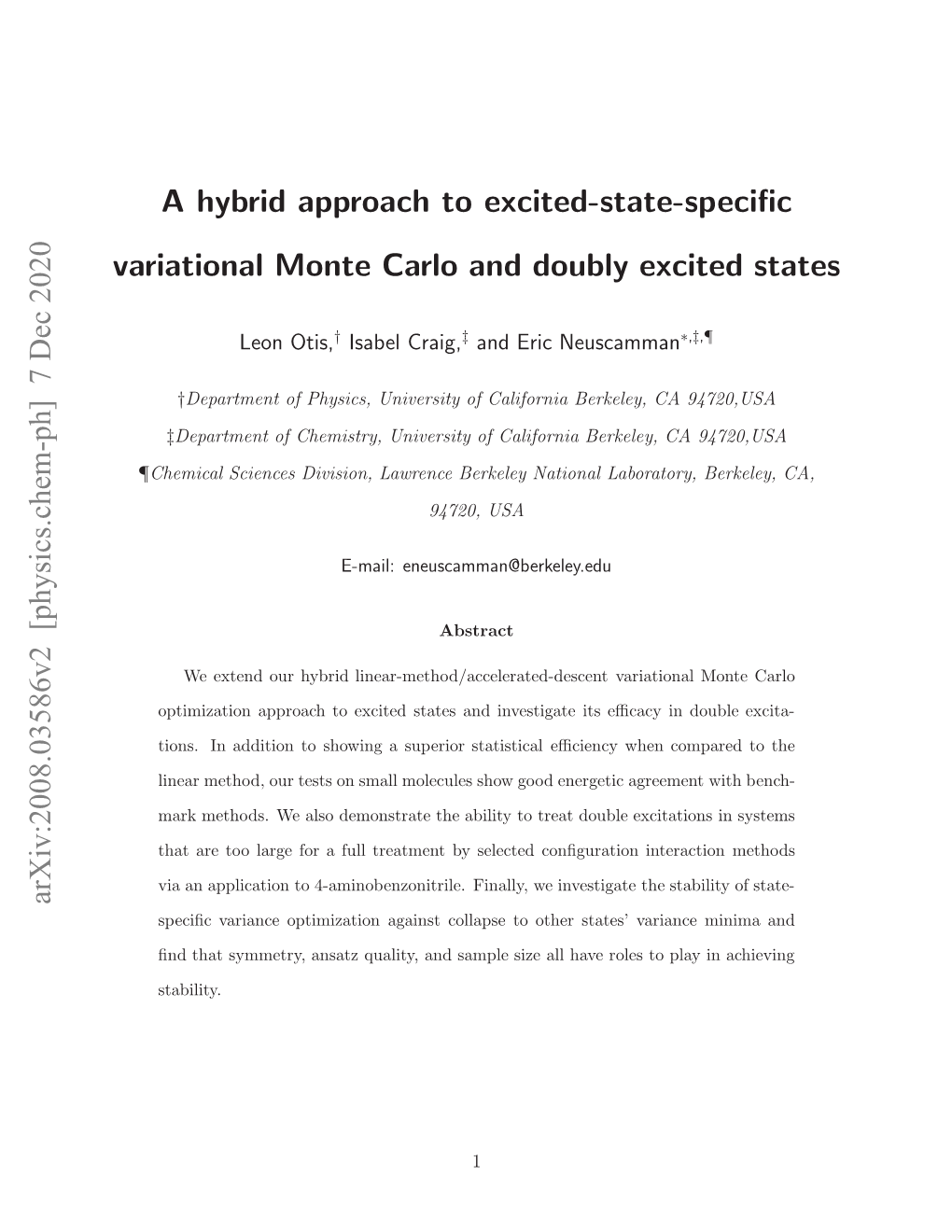 7 Dec 2020 a Hybrid Approach to Excited-State-Specific Variational
