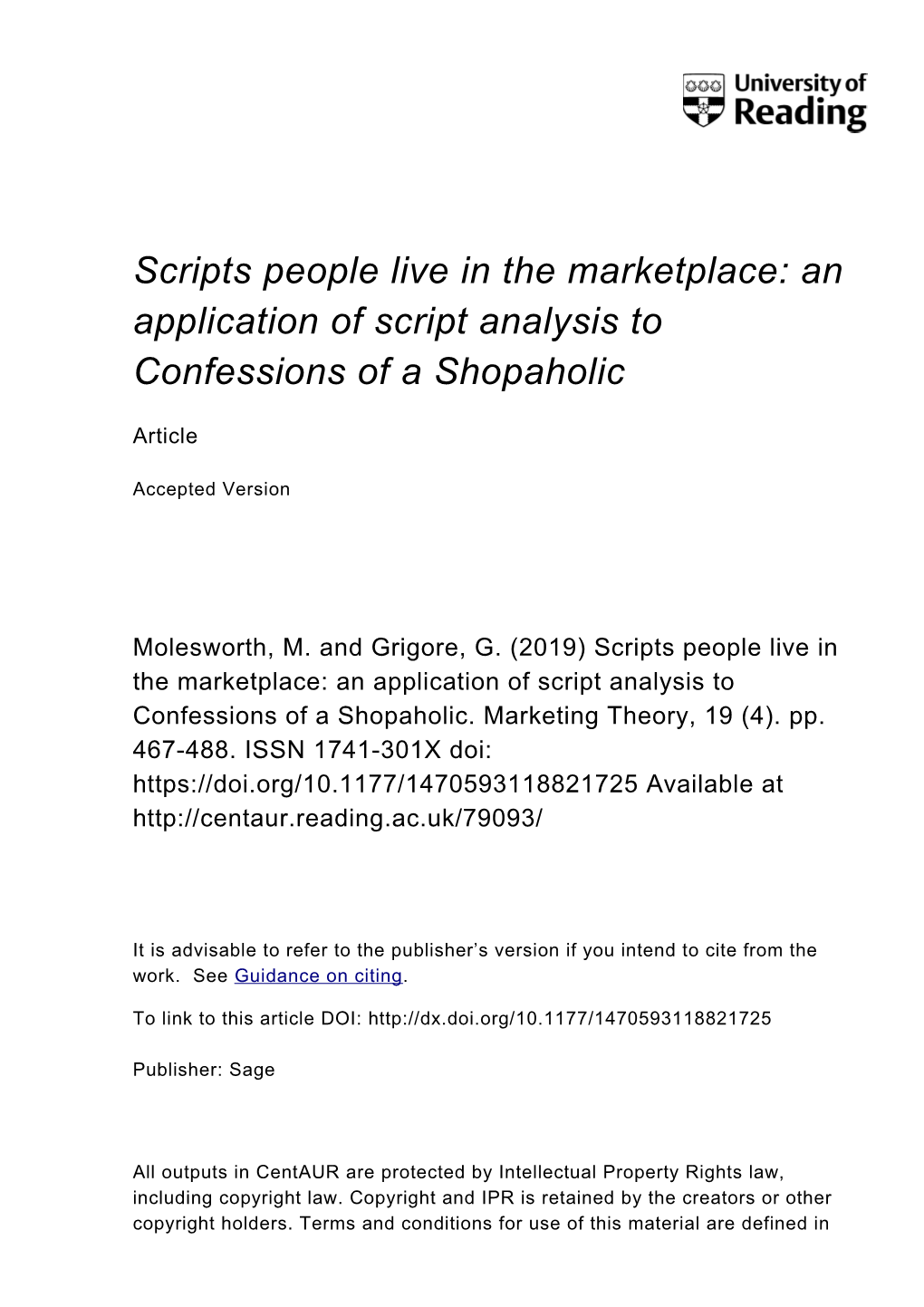 Scripts People Live in the Marketplace: an Application of Script Analysis to Confessions of a Shopaholic