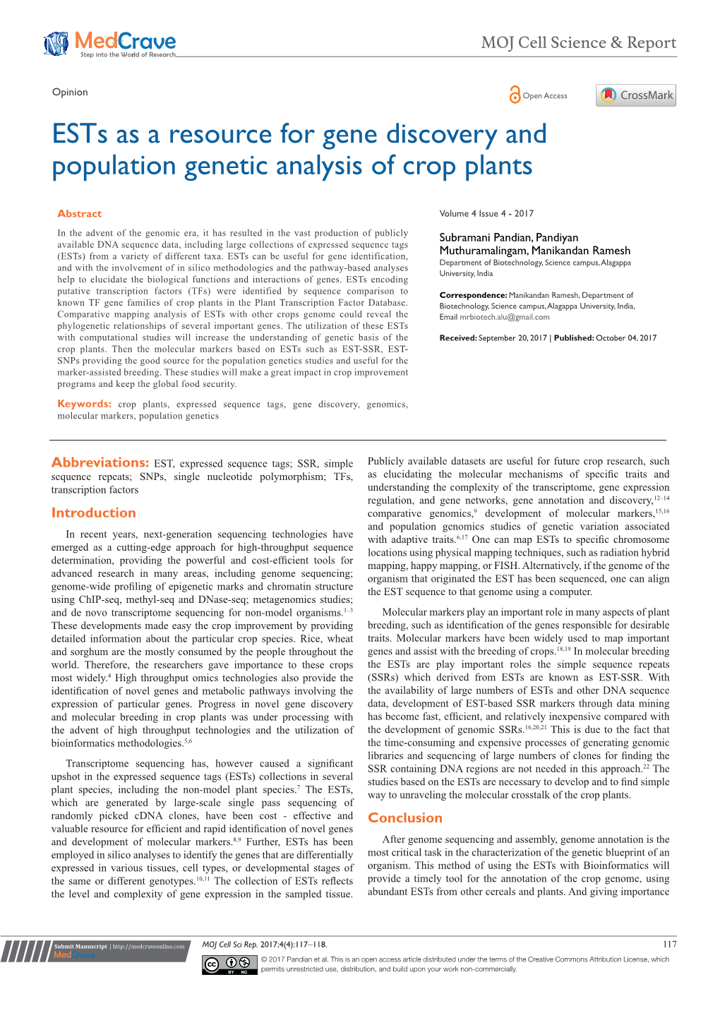 Ests As a Resource for Gene Discovery and Population Genetic Analysis of Crop Plants