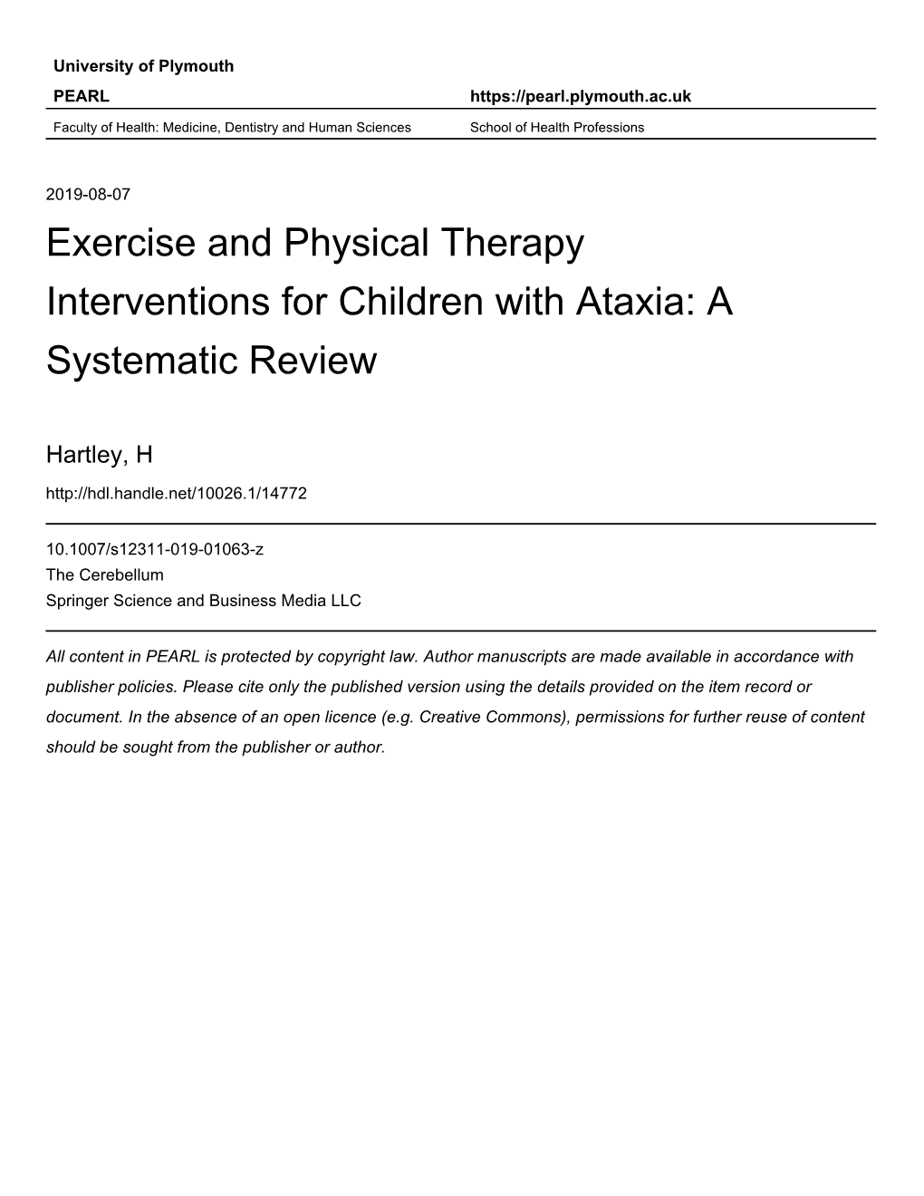 1 Exercise and Physical Therapy Interventions for Children with Ataxia