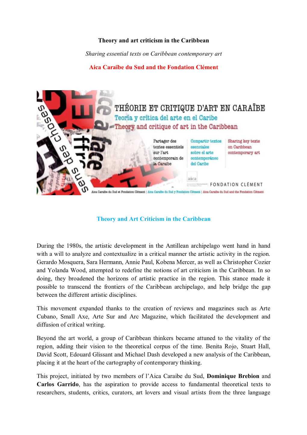 Theory and Art Criticism in the Caribbean Sharing Essential Texts