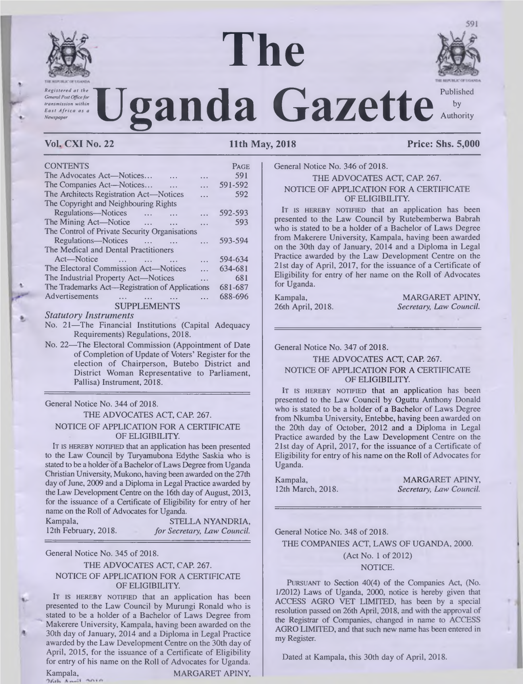 The Uganda Gazettepublished