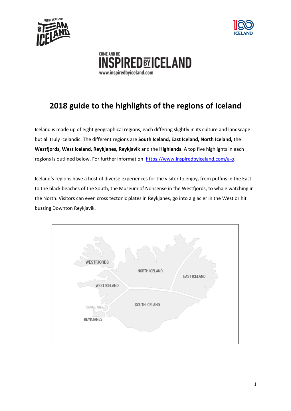 2018 Guide to the Highlights of the Regions of Iceland WESTFJORDS