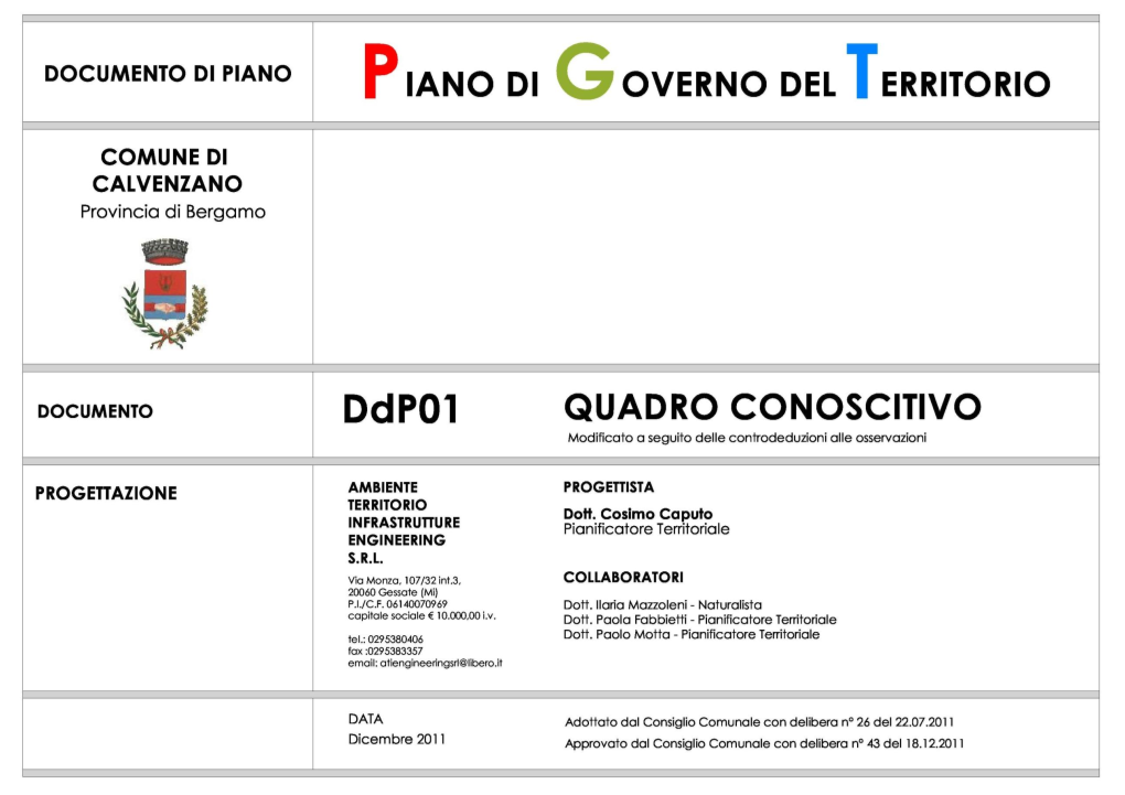 Quadro Conoscitivo - Indice Generale