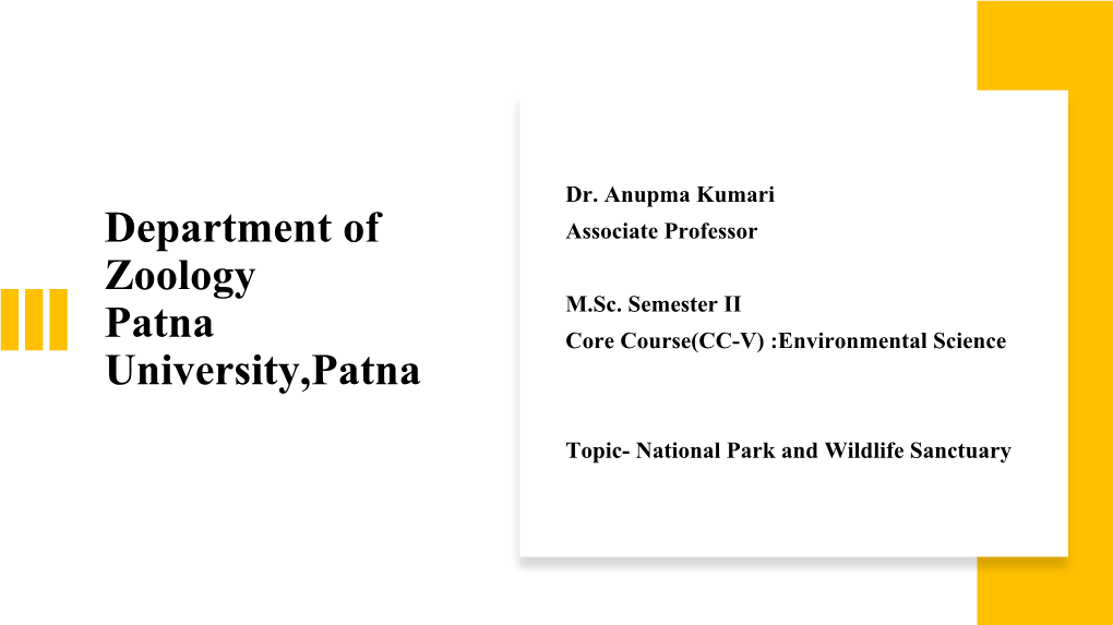 Department of Zoology Patna University,Patna