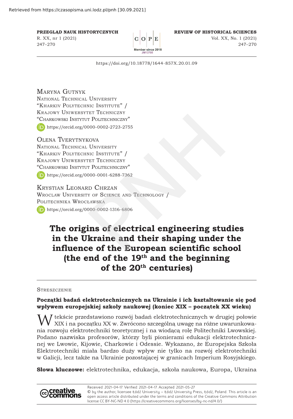 The Origins of Electrical Engineering Studies in the Ukraine and Their