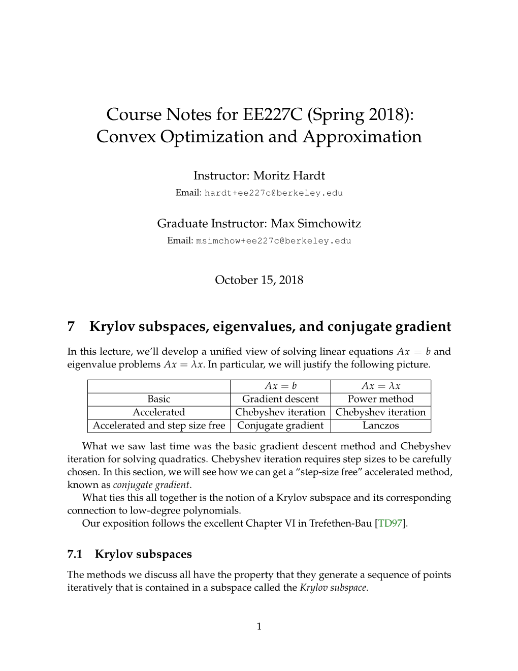 7 Krylov Subspaces, Eigenvalues, and Conjugate Gradient