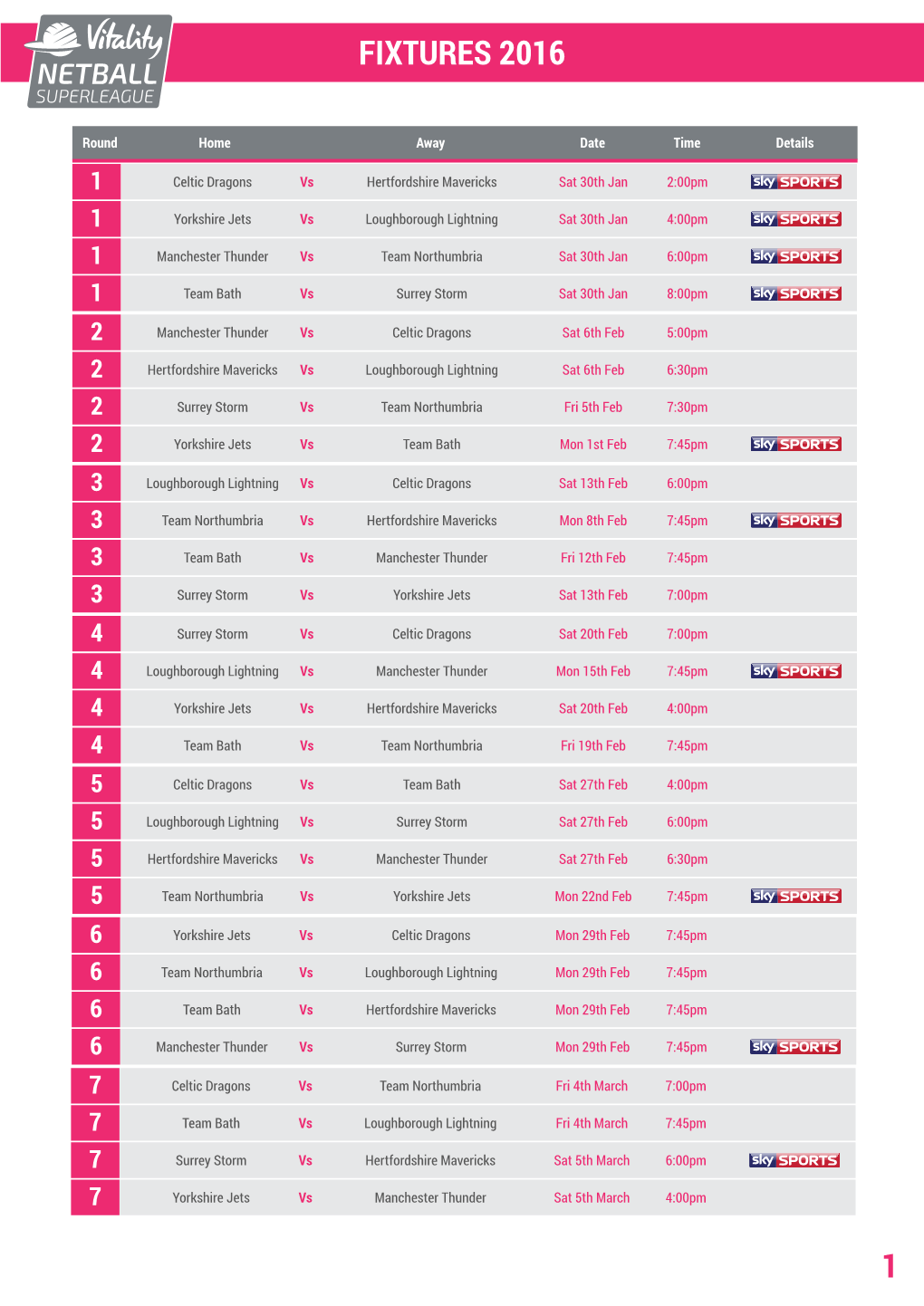 VNSL Fixtures 2016