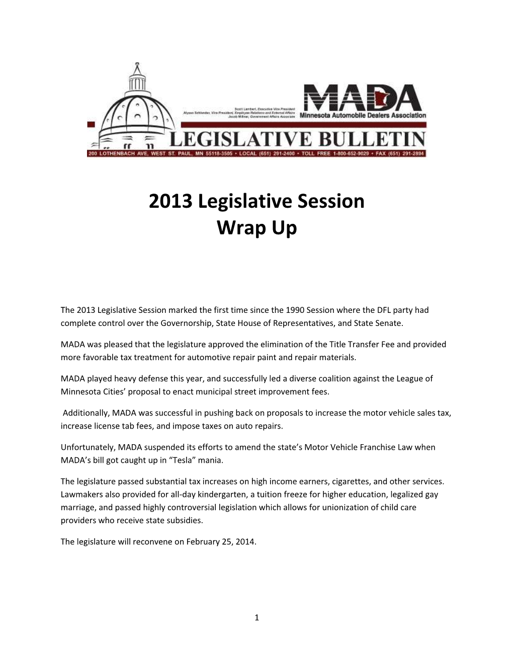 2013 Legislative Session Wrap Up