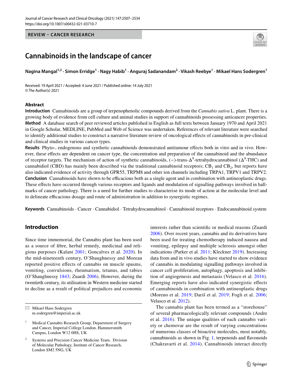 Cannabinoids in the Landscape of Cancer