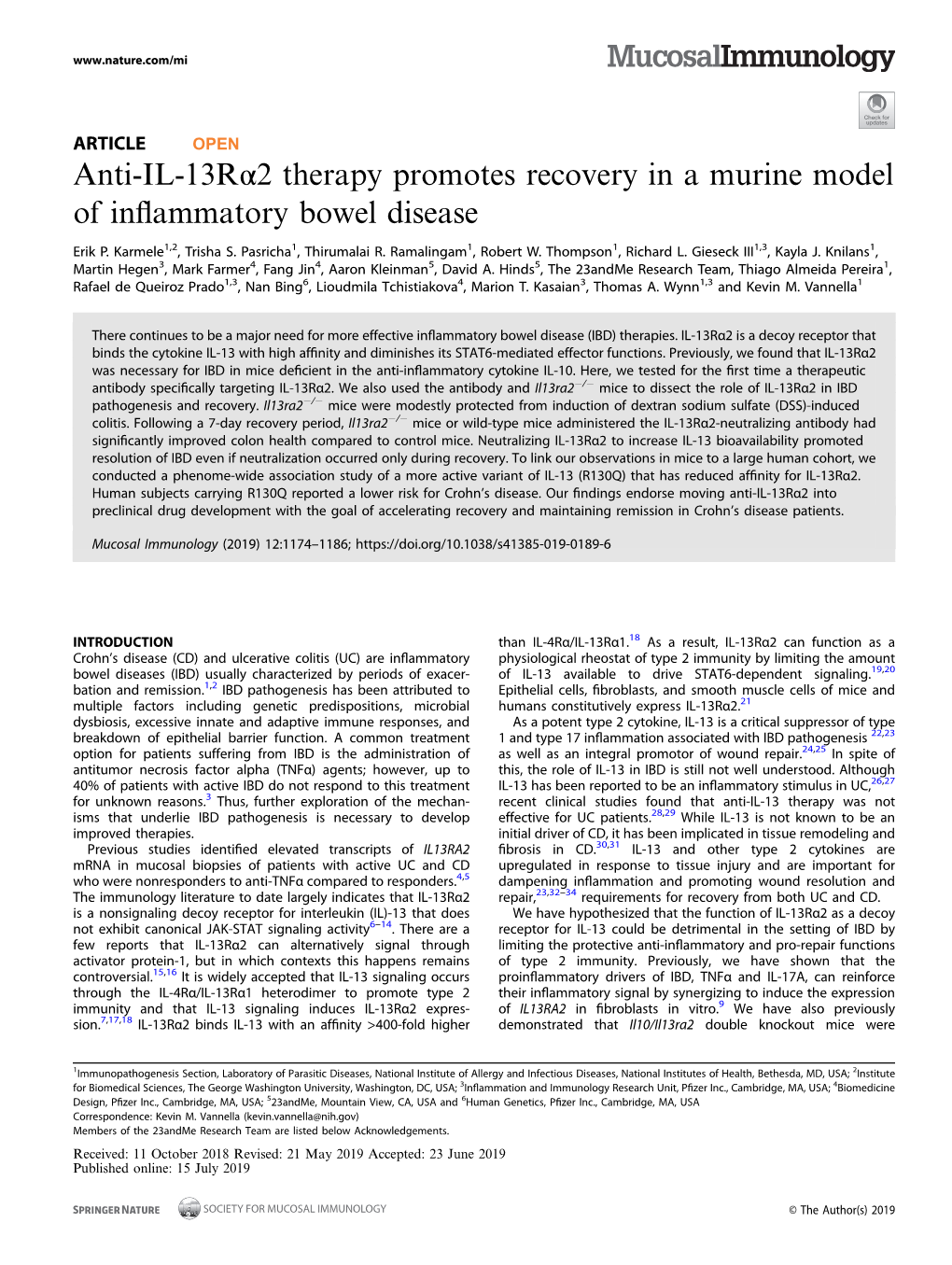 Anti-IL-13RÎ±2 Therapy Promotes Recovery in a Murine Model Of