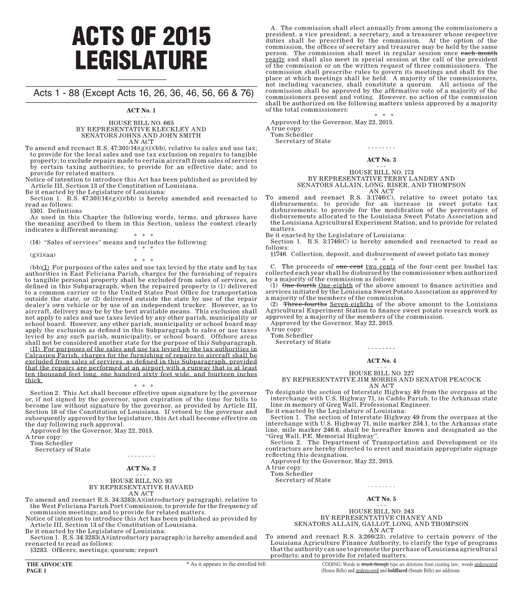 Acts 1 - 88 (Except Acts 16, 26, 36, 46, 56, 66 & 76) Commissioners Present and Voting