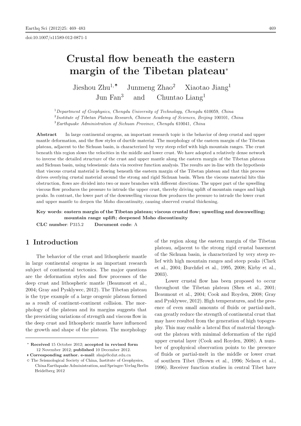 Crustal Flow Beneath the Eastern Margin of the Tibetan Plateau