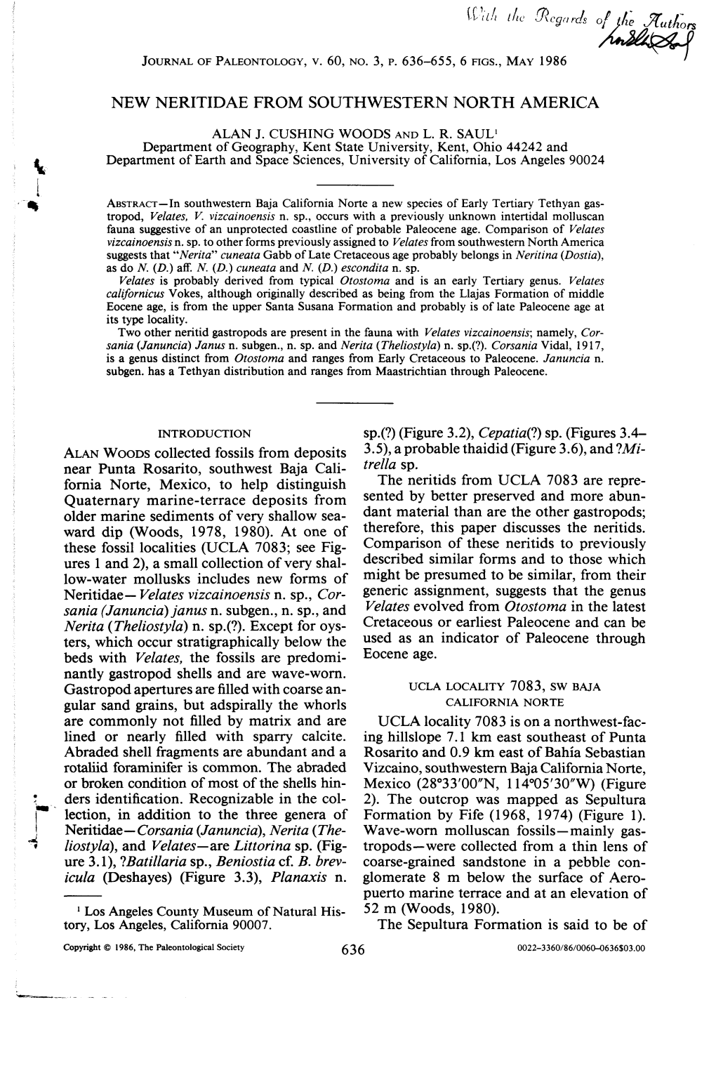 ICV, ,/,C Ttcgnrj, of J[Ut£0 I. ALAN WOODS Collected Fossils From