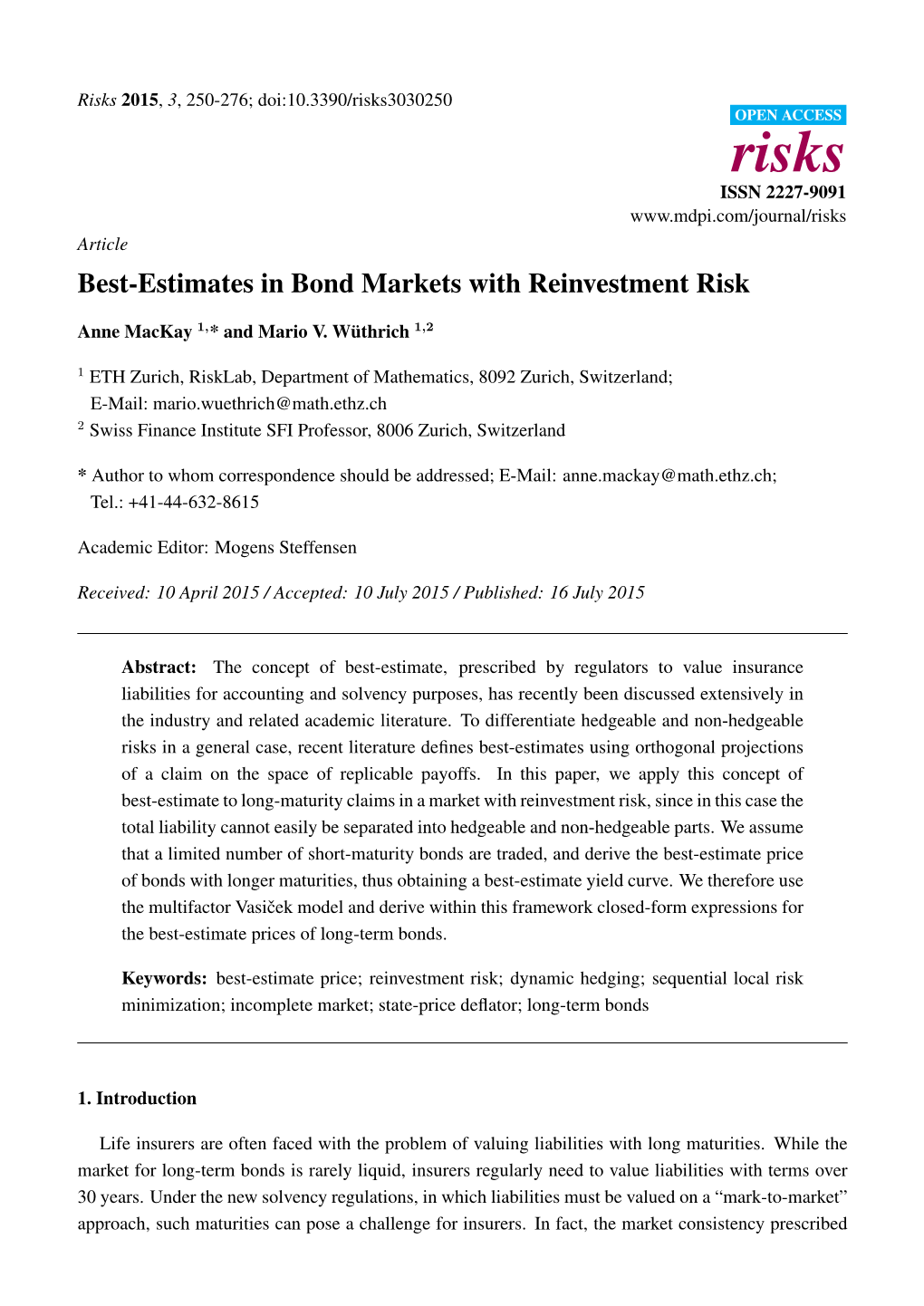 Best-Estimates in Bond Markets with Reinvestment Risk