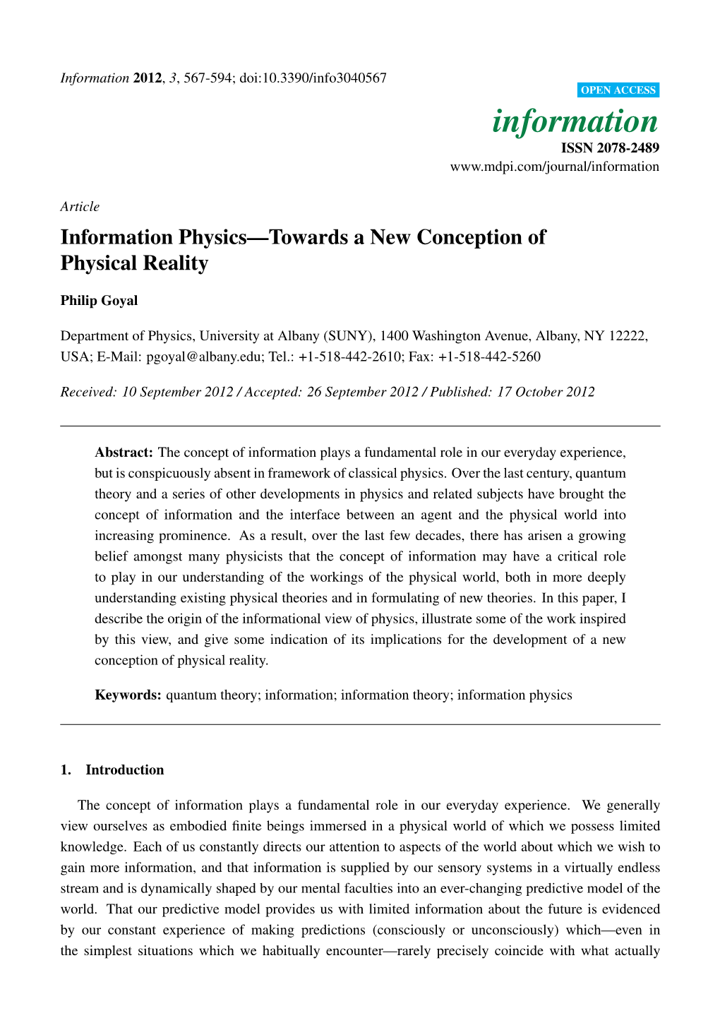 Information Physics—Towards a New Conception of Physical Reality
