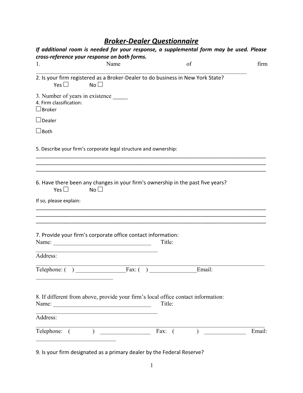 Broker-Dealer Questionnaire