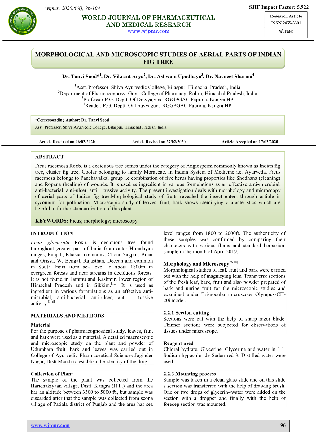 Morphological and Microscopic Studies of Aerial Parts of Indian Fig Tree