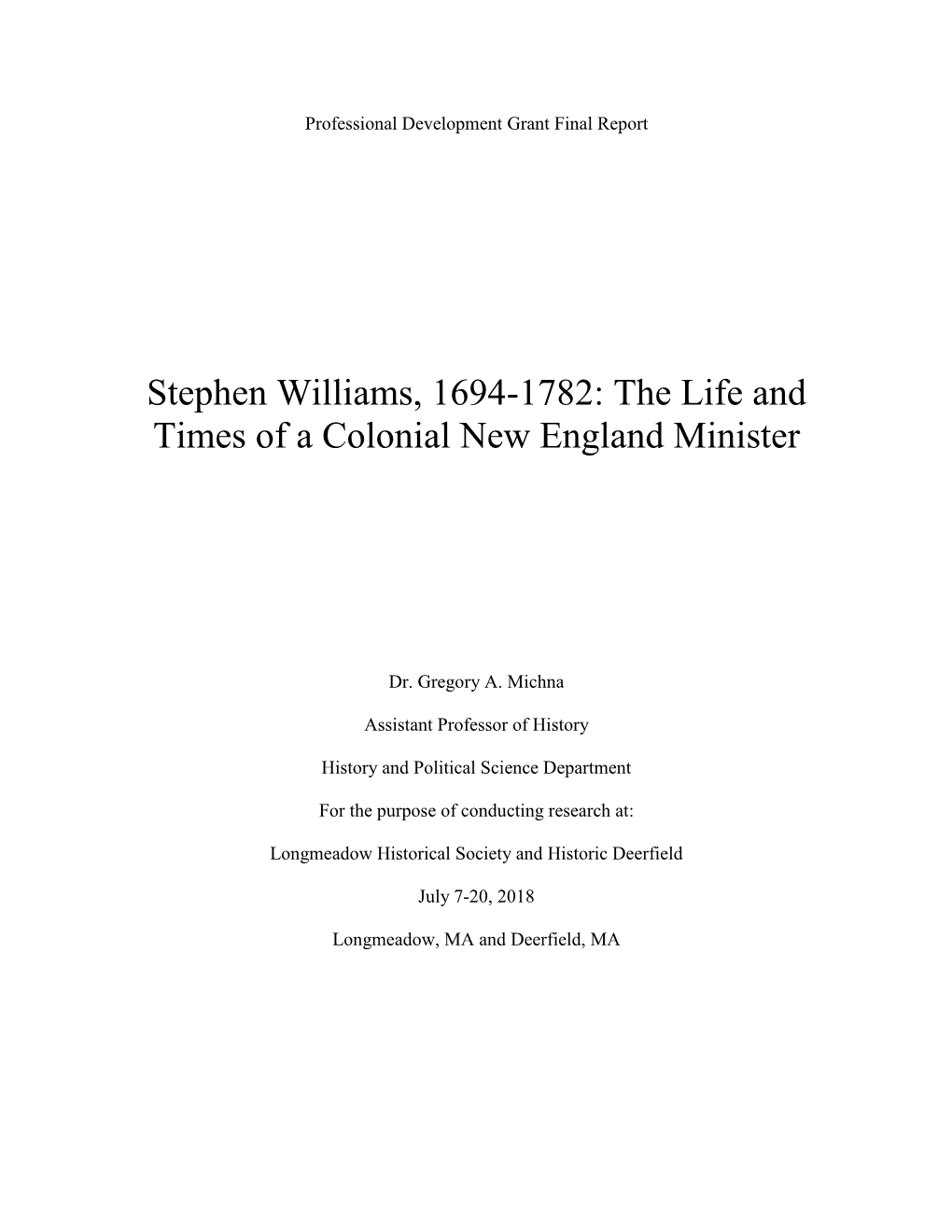The Life and Times of a Colonial New England Minister