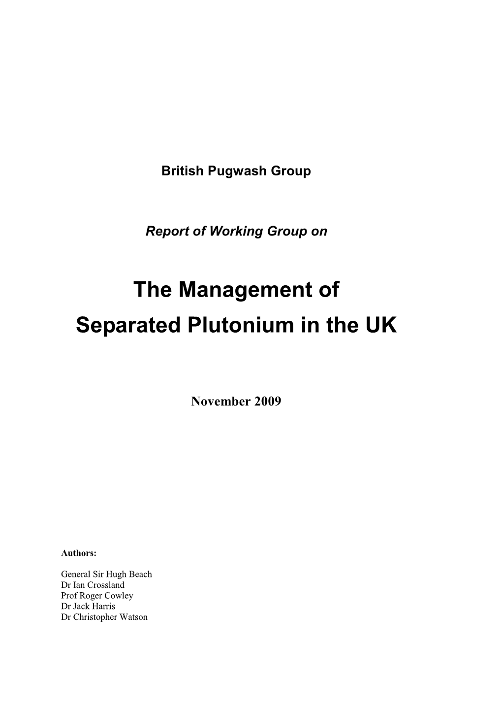 The Management of Separated Plutonium in the UK
