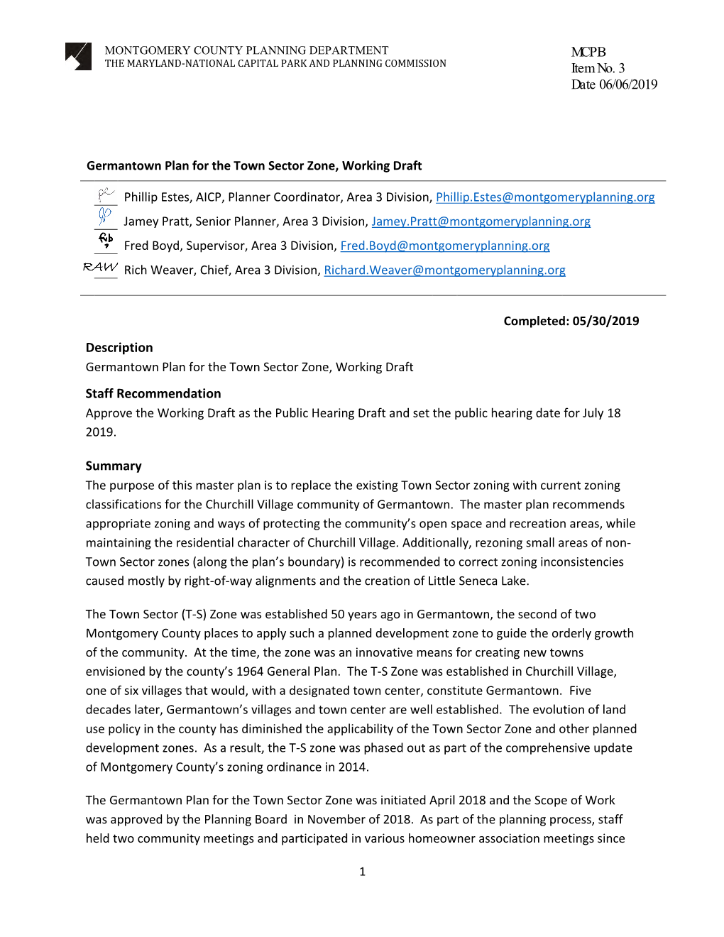 Germantown Plan for the Town Sector Zone Working Draft