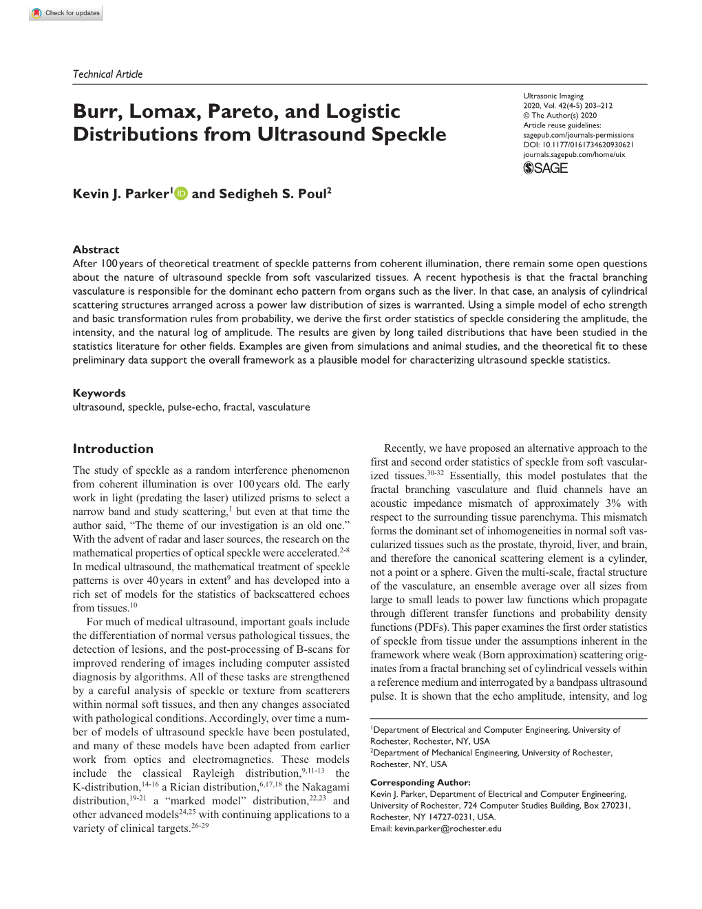 Burr, Lomax, Pareto, and Logistic Distributions from Ultrasound Speckle