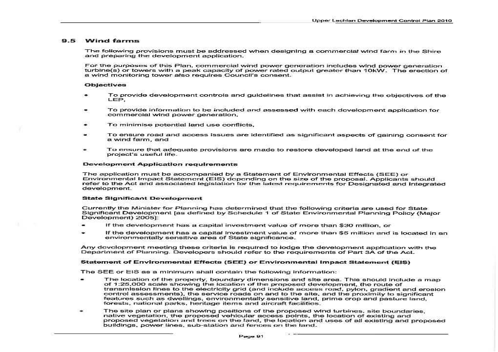 The Following Provisions Must Be Addressed When Designing a Commercial Wind Farm in the Shire and Preparing the Development Application