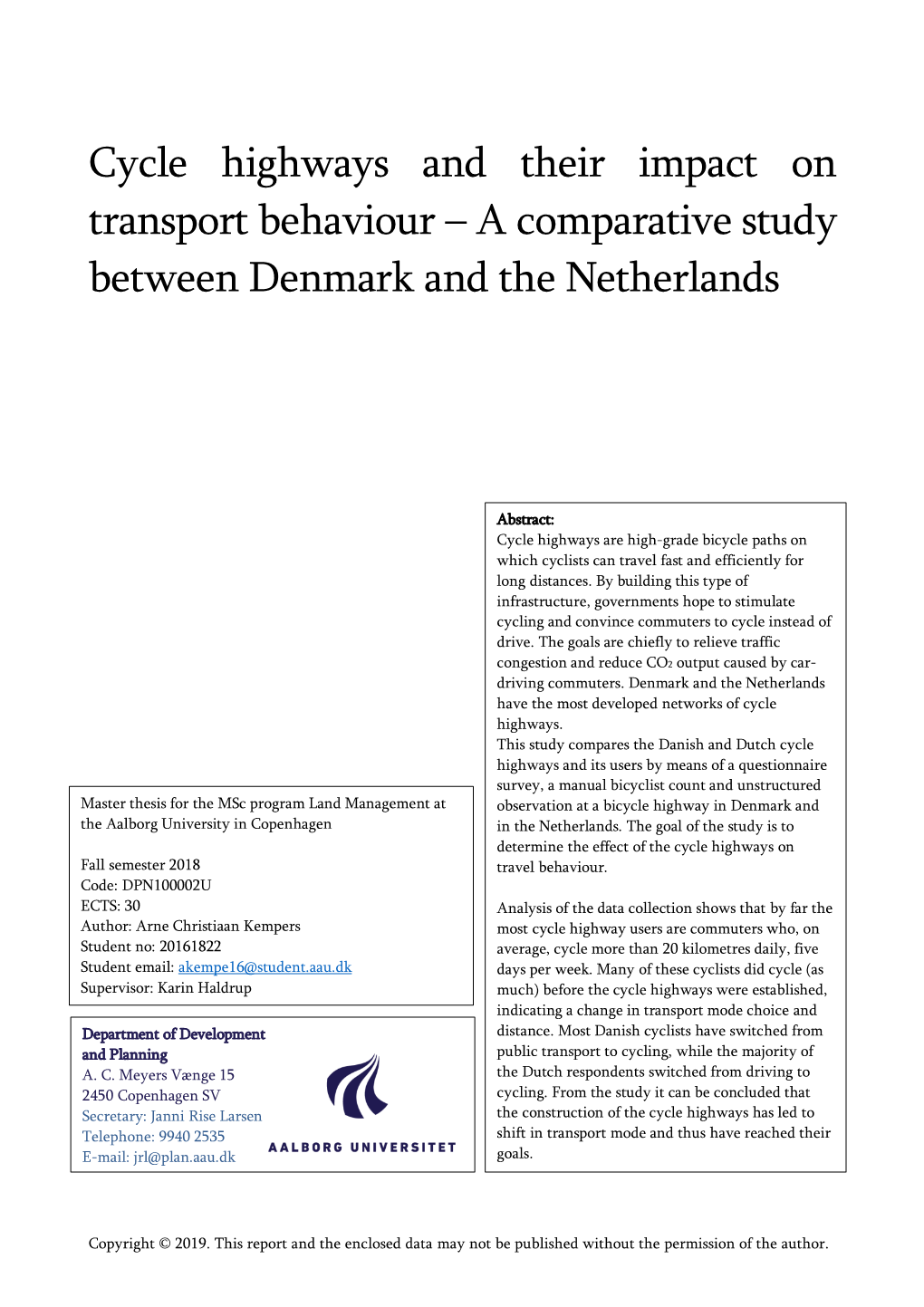 Cycle Highways and Their Impact on Transport Behaviour – a Comparative Study Between Denmark and the Netherlands