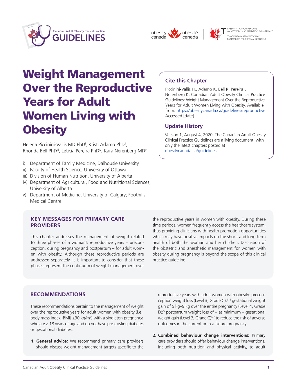 Weight Management Over the Reproductive Years for Adult Women Living with Obesity