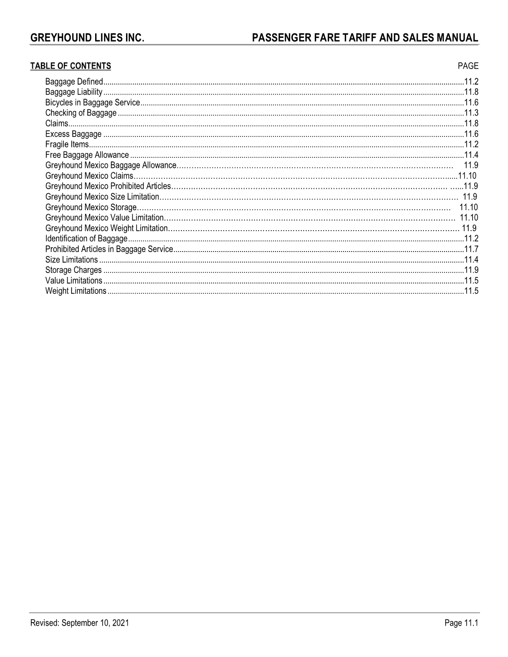 Greyhound Lines Inc. Passenger Fare Tariff and Sales Manual