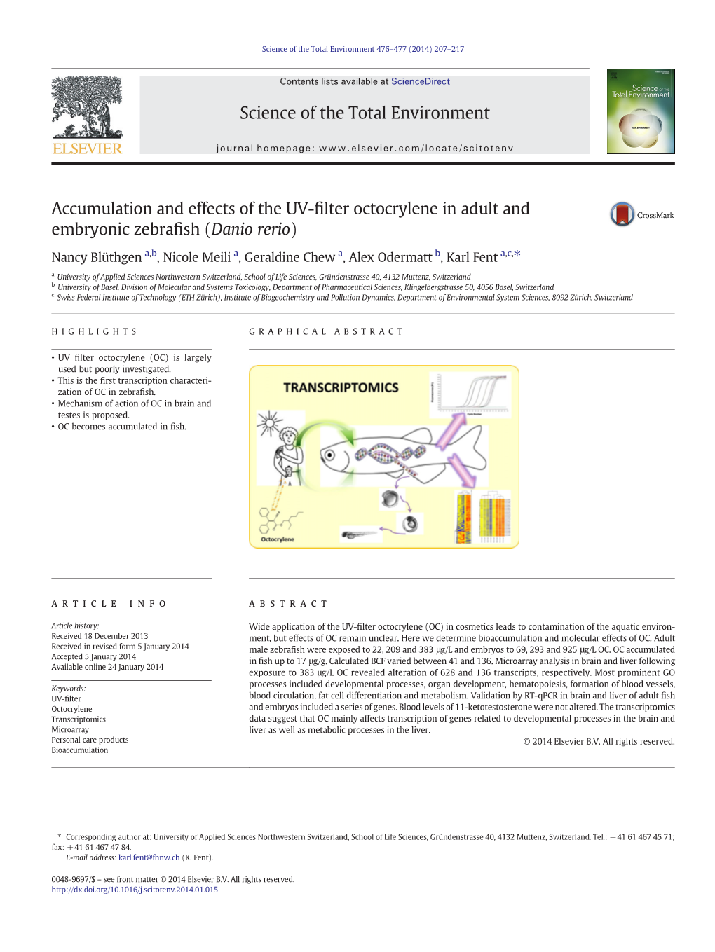 Accumulation and Effects of the UV-Filter Octocrylene in Adult And