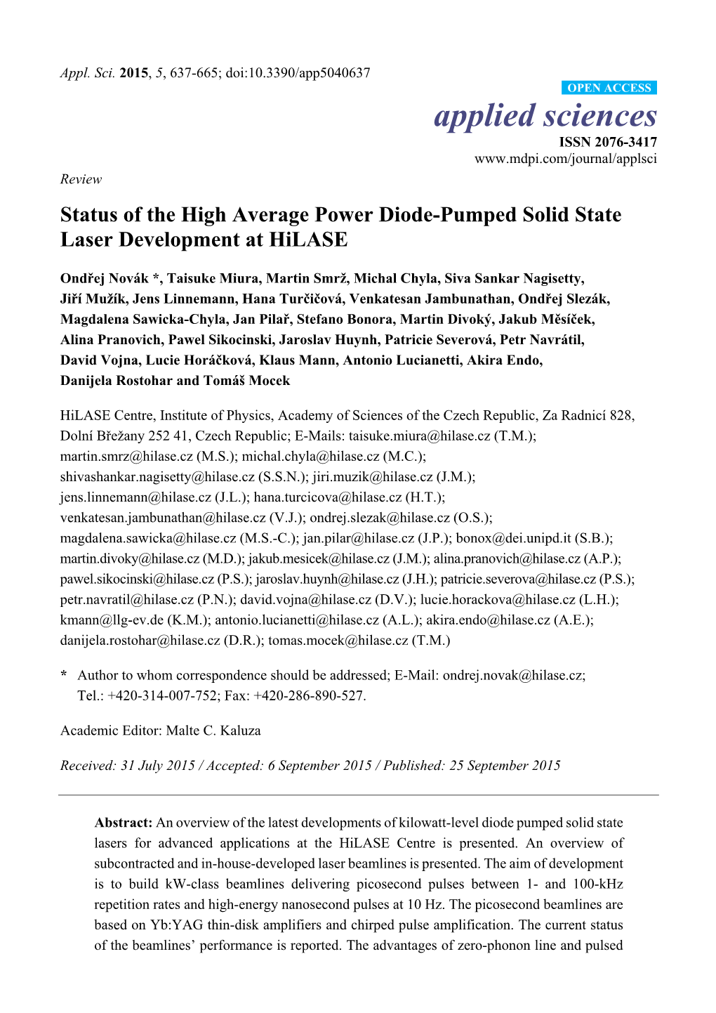 Status of the High Average Power Diode-Pumped Solid State Laser Development at Hilase