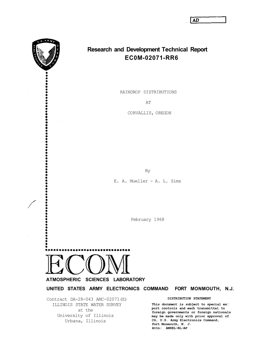 Raindrop Distributions at Corvallis, Oregon