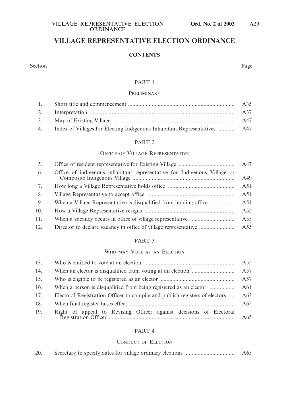 Village Representative Election Ordinance