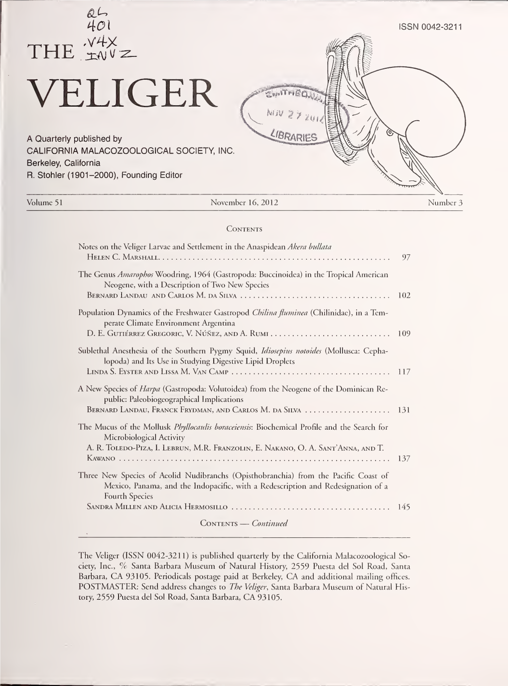 The Veliger Larvae and Settlement in the Anaspidean Akera Bullata Helen C