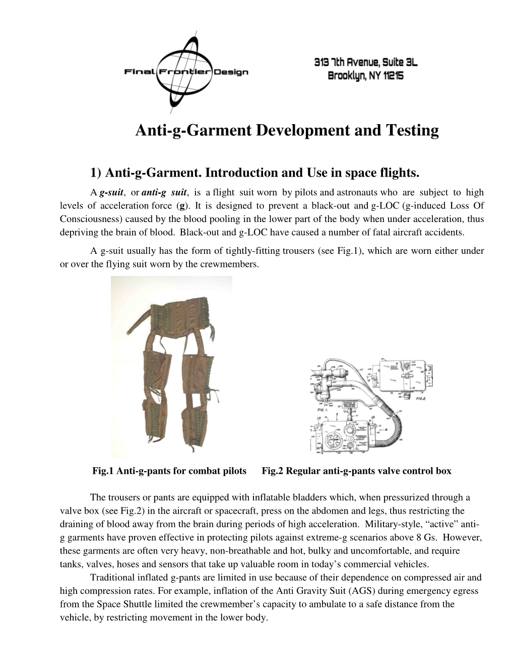 Anti-G Garment Development and Testing Report