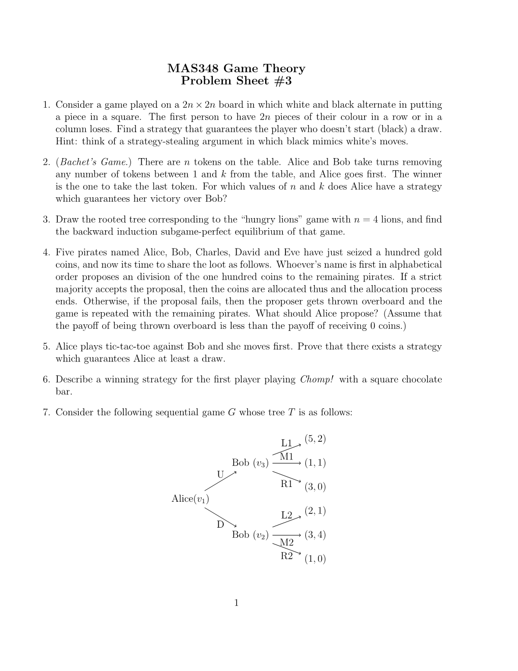 MAS348 Game Theory Problem Sheet #3
