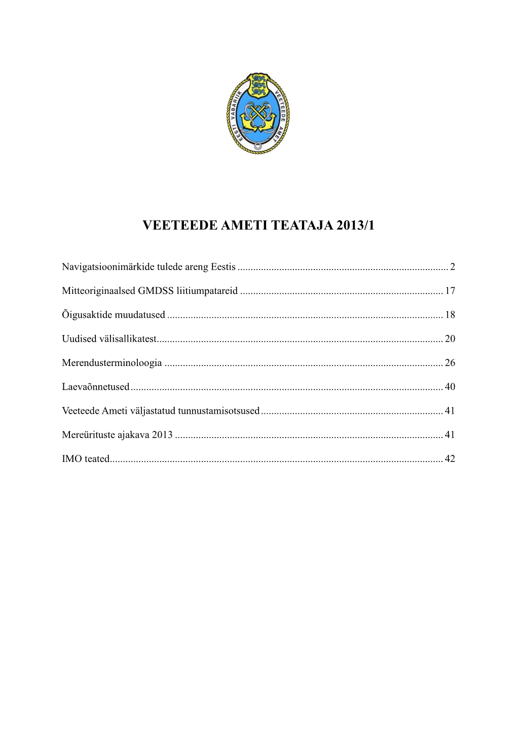 Veeteede Ameti Teataja 2013/1