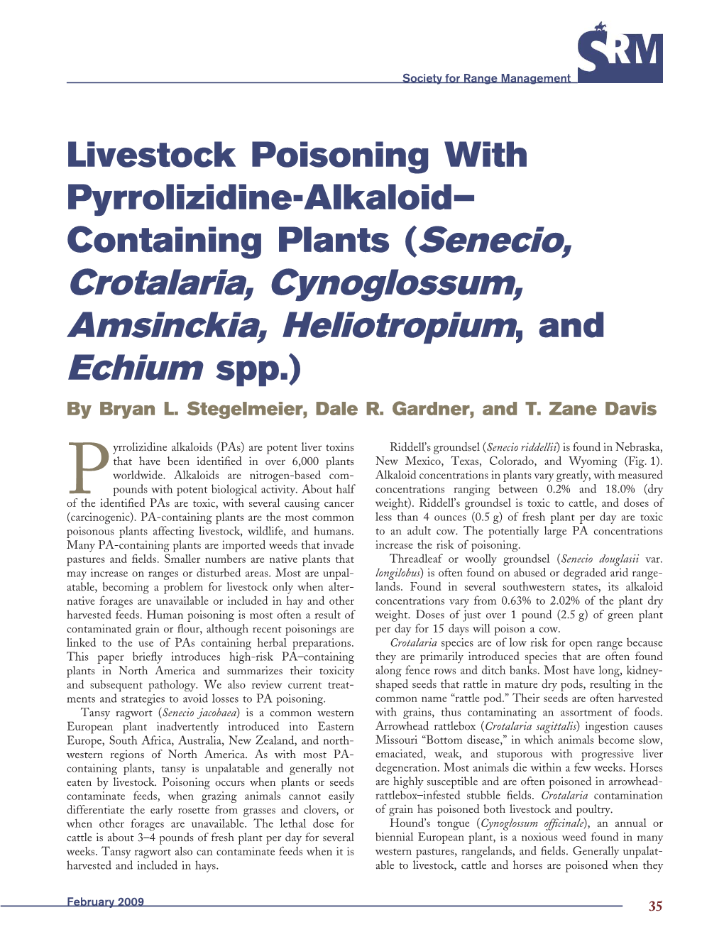 Livestock Poisoning with Pyrrolizidine-Alkaloid–Containing Plants