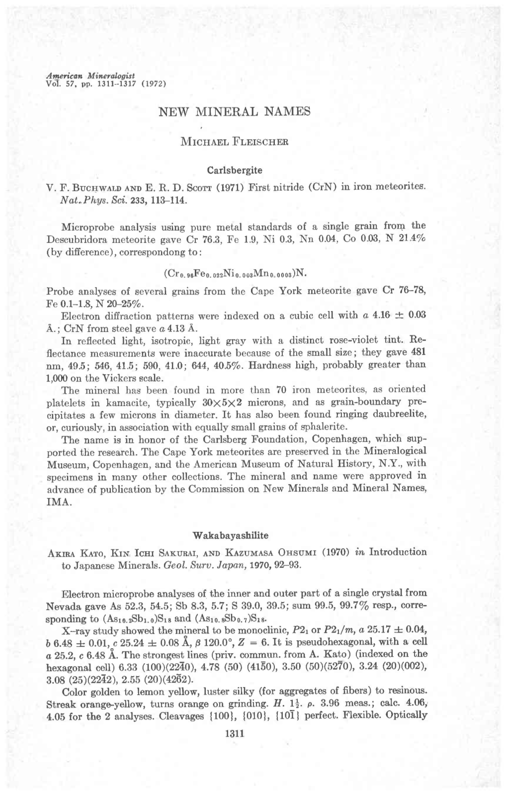 NEW MINERAL NAMES Mrcnenr, Tr'r,Nrscnon