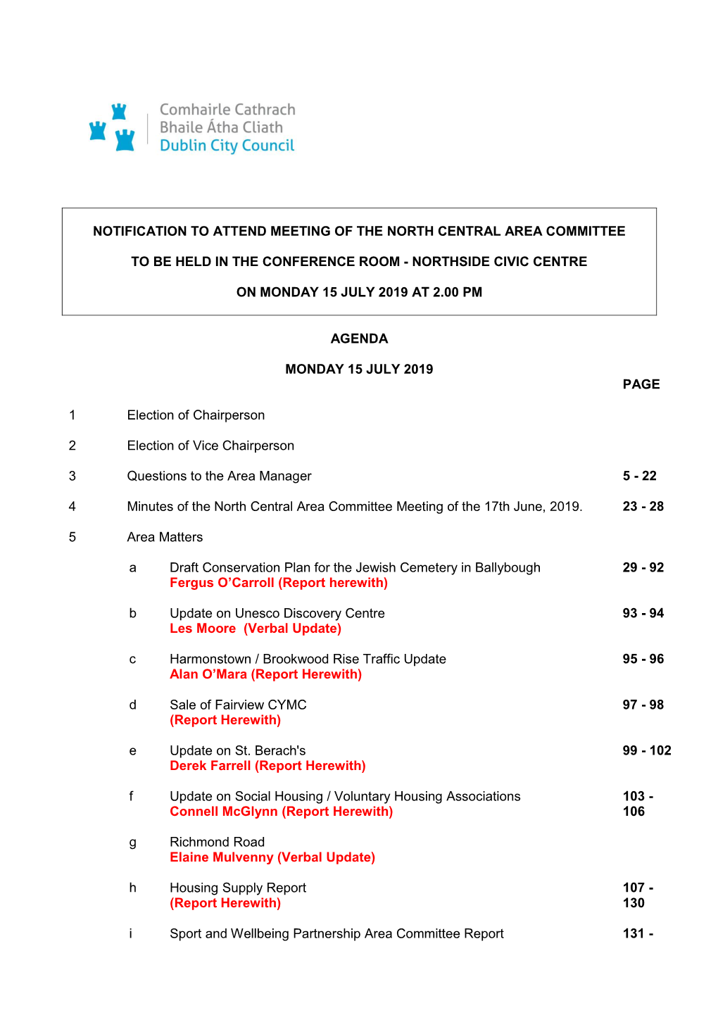 (Public Pack)Agenda Document for North Central Area Committee, 15