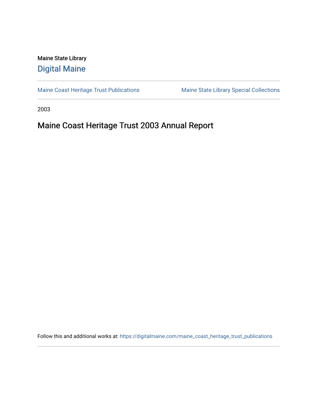 Maine Coast Heritage Trust 2003 Annual Report