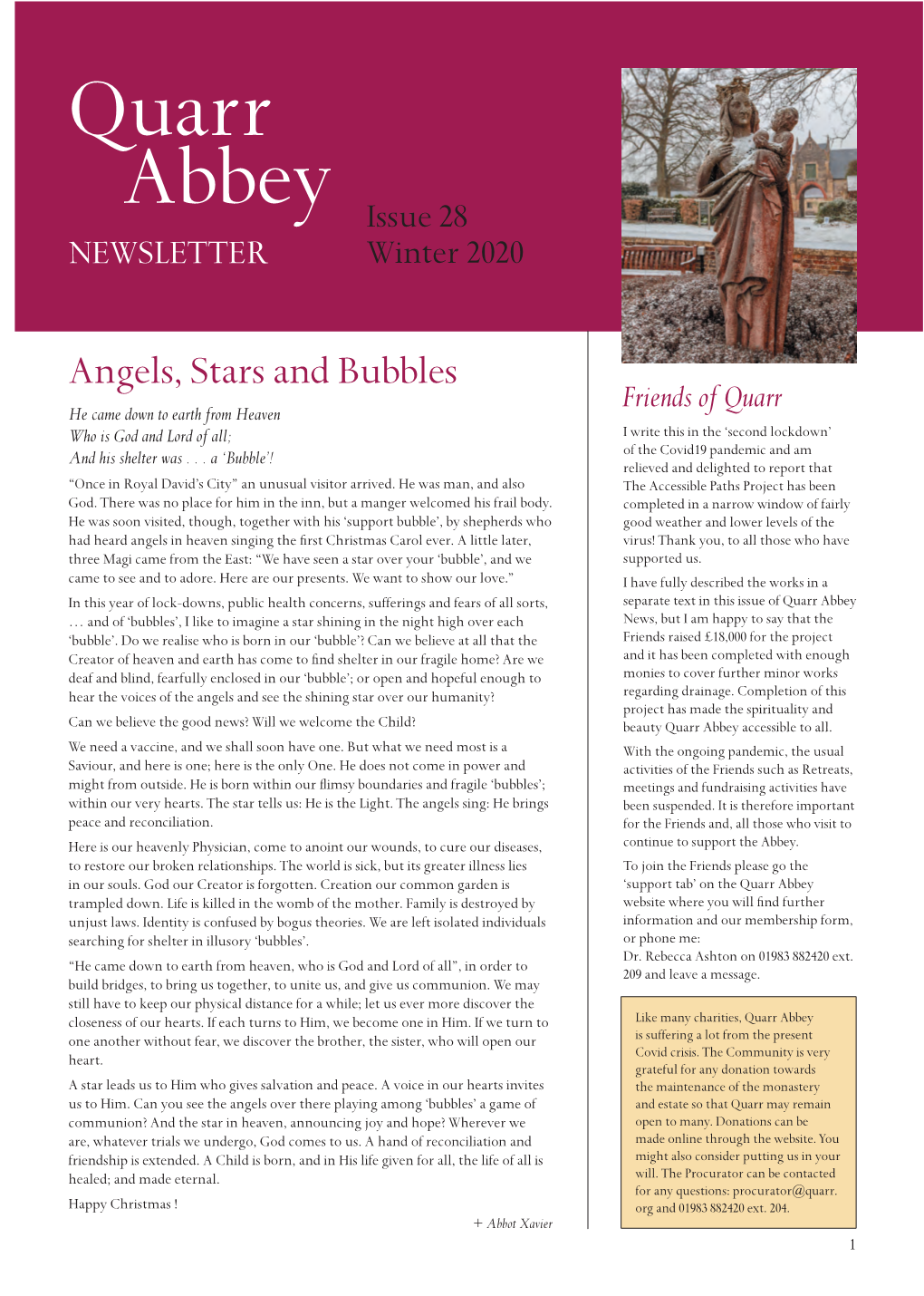 Quarr Abbey Newsletter Winter 2020/21.Indd