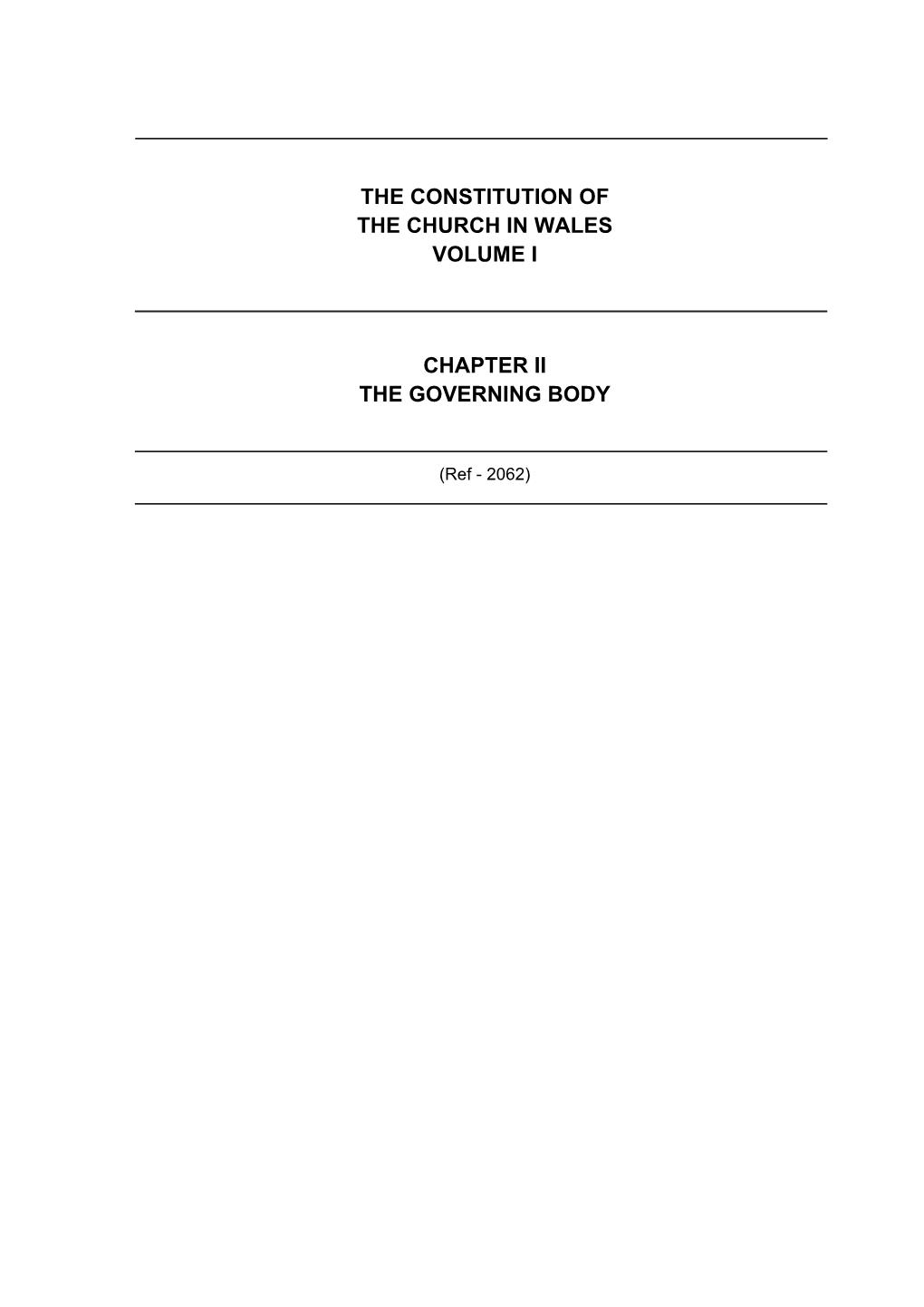 The Constitution of the Church in Wales Volume I Chapter Ii the Governing Body